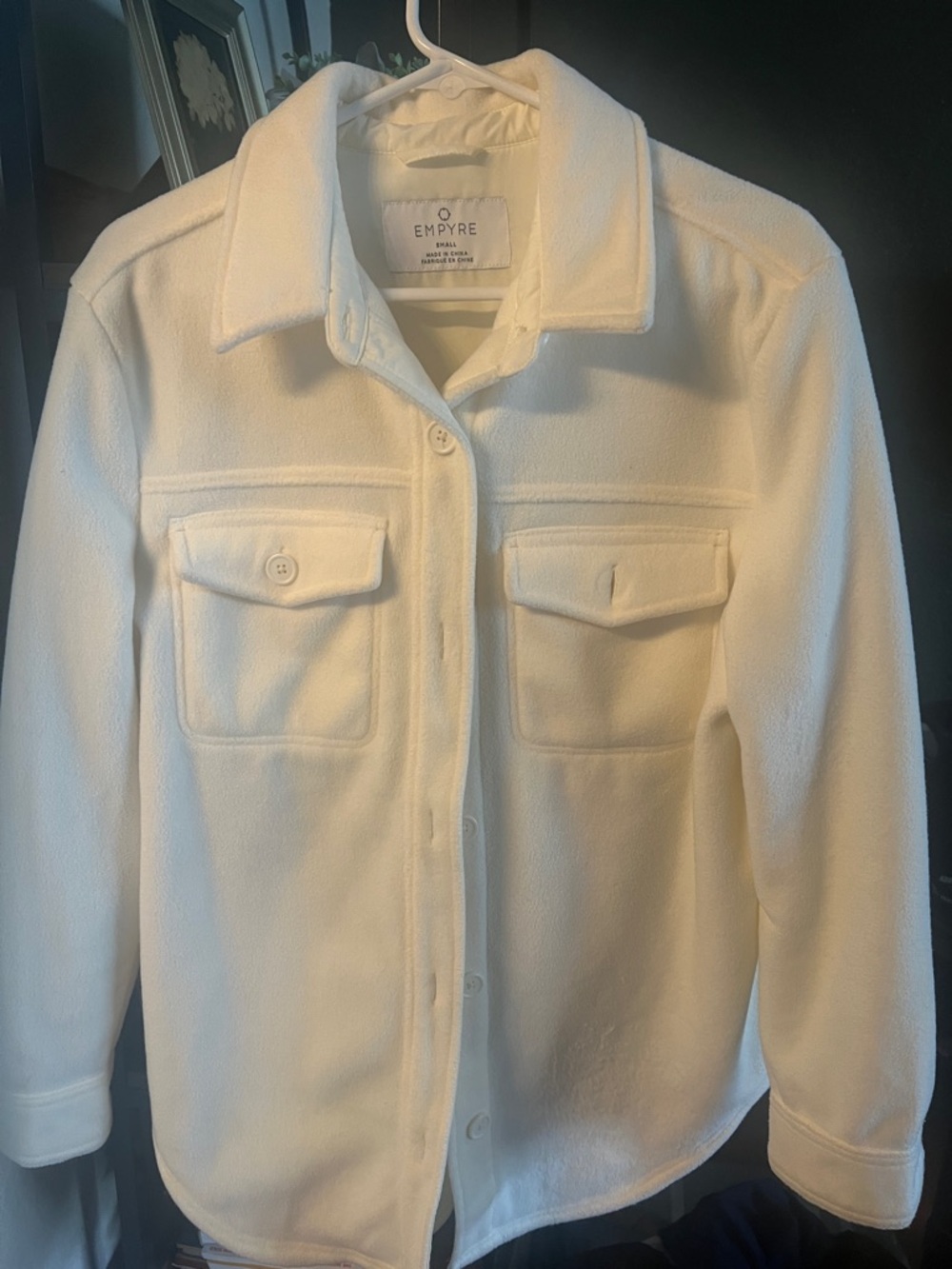 Empyre Women's Cream Button-Front Fleece Shacket Sz SM